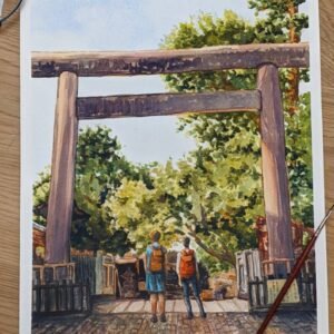 Under the torii watercolor painting